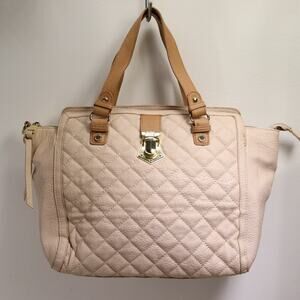 Steve Madden Quilted Satchel Handbag Blush Cream Faux Leather Lined Purse Bag